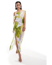 ASOS - Satin Off Shoulder Draped Midi Dress With Split - Lyst