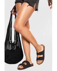 Boohoo - Double Strap Footbed Buckle Sliders - Lyst