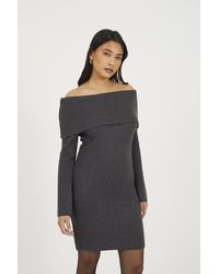 Brave Soul - Bardot Ribbed Knit Mini Dress - Lyst