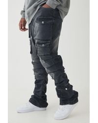 BoohooMAN - Plus Stacked Multi Cargo Pocket Flared Jeans - Lyst