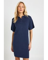 Boohoo - Collared Button Down Oversized Knitted Dress - Lyst