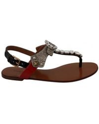 Dolce & Gabbana - Leather Ayers Crystal Sandals Flip Flops Shoes - Lyst