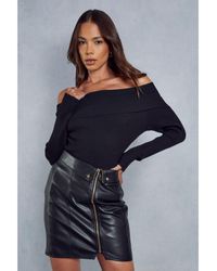 MissPap - Knitted Ribbed Bardot Top - Lyst