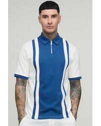 BoohooMAN - Tall Slim Panelled Zip Neck Interlock Polo - Lyst