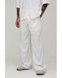 BoohooMAN - Wide Leg Half & Waist Linen Blend Trouser - Lyst