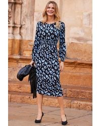 Sosandar - Print Shirred Waist Jersey Dress - Lyst