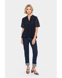 Saint Tropez - Blouse Met Korte Mouwen Regular Fit Night Sky Dark - Lyst