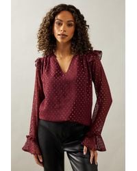 Wallis - Occasion Ruffle Sleeve Metallic Blouse - Lyst