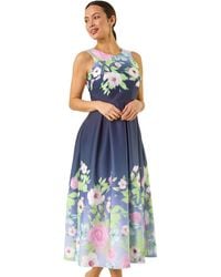 Roman - Floral Print Border Scuba Midi Dress - Lyst