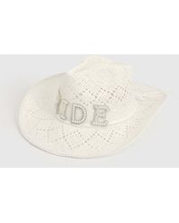 Boohoo - Beaded Bride Straw Western Cowboy Hat - Lyst