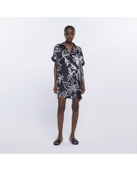 River Island - Mini Shirt Dress Floral Short Sleeve - Lyst