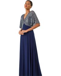 Roman - Sequin Flutter Sleeve Midi Dress - Lyst