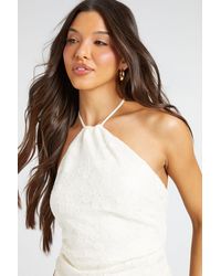Boohoo - Ditsy Crochet Halter Tie Top - Lyst