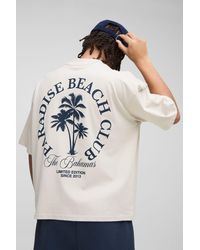 BoohooMAN - Oversized Boxy Extended Neck Paradise Beach Club Palm Tree T-Shirt - Lyst