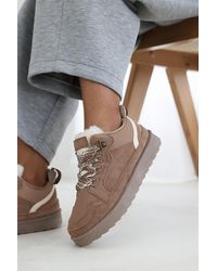 Where's That From - Wheres 'Xavia' Suede Low Top Trainer Slipper With Faux Fur Lining - Lyst