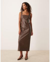 ASOS - Leather Look Square Scoop Neck Midi Dress With Seaming Detail - Lyst