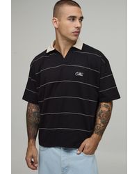 BoohooMAN - Oversized Boxy Script Chain Stitch Rugby Polo - Lyst