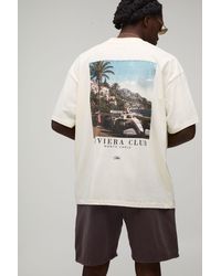 BoohooMAN - Oversized Extended Neck Riviera Location Print T-Shirt & Short Set - Lyst