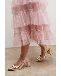 Oasis - Seala Metallic Faux Leather Bow Slingback Medium Block Heel Court Shoes - Lyst