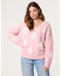 Blue Vanilla - V Neck Flower And Pearl Jumper - Lyst