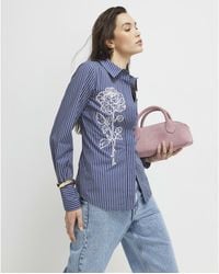 River Island - Striped Long Sleeve Embroidered Shirt Cotton - Lyst