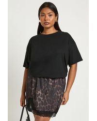 Boohoo - Plus Satin Lace Trim Mini Skirt - Lyst