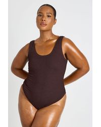 Boohoo - Plus Crinkle Scoop Neck Trim Detail Swimsuit - Lyst