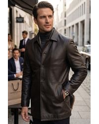Infinity Leather - Long Collared Car Coat Jacket - Lyst