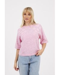 Brave Soul - Short Sleeve Jumper With Floral Embroidery - Lyst