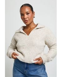 Boohoo - Plus Collared Boucle Knitted Pocket Detail Jumper - Lyst