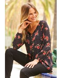 Sosandar - Floral & Spot Print Button Front Blouse Viscose - Lyst