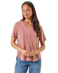 Roman - Petite V-Neck Buttoned Blouse - Lyst
