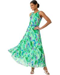 Roman - Blurred Print Pleated Maxi Dress - Lyst