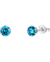 The Jewellery Stockroom - Sterling 4Mm Aquamarine Cubic Zirconia Stud Earrings - Lyst