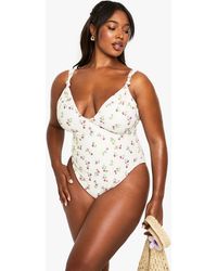 Boohoo - Plus Printed Knotted Bathing Suit - Lyst