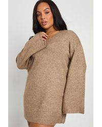 Boohoo - Plus V Neck Jumper Dress - Lyst