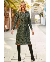 Sosandar - Khaki Zebra Print Belted Midi Shirt Dress - Lyst