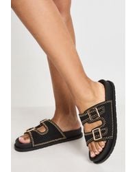 Boohoo - Faux Suede Stud Detail Double Buckle Sliders - Lyst
