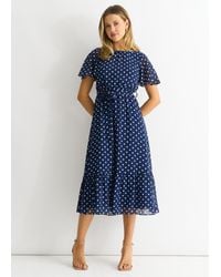 Gini London - Spot Chiffon Angel Sleeves Midi Dress - Lyst