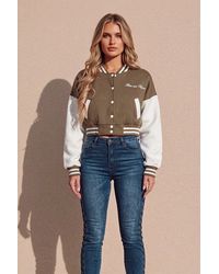 Femme Luxe - Varsity Slogan Contrast Sleeve Bomber - Lyst