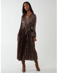 Blue Vanilla - Wrap Front Belted Pleated Midi Dress - Lyst
