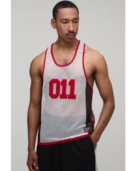 BoohooMAN - Regular Fit Netted 011 Applique Racer Vest - Lyst