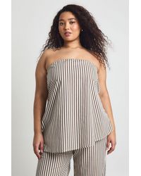 Boohoo - Plus Stripe Asymmetric Bandeau Floaty Top - Lyst