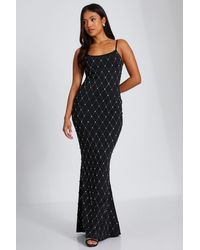 Quiz - Petite Rhinestone Square Neck Maxi Dress - Lyst