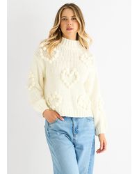 Gini London - Cream Hart Bubble Grof Gebreide Trui Met Hoge Hals - Lyst