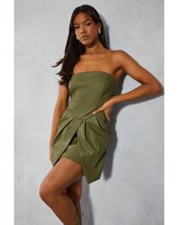 MissPap - Leather Look Curved Neckline Mini Dress - Lyst