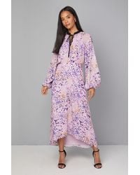 Wallis - Abstract Tie Neck Midi Dress - Lyst