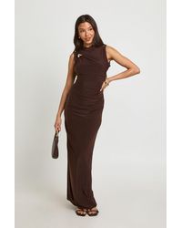 Boohoo - Slinky Trim Detail Ruched Maxi Dress - Lyst