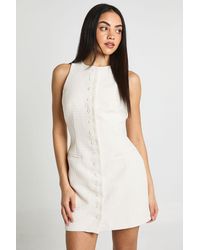 Boohoo - Button Front Boucle Tailored Mini Dress - Lyst