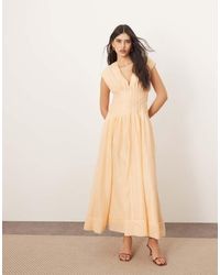 ARRANGE - Organza Pleat Waist Maxi Dress With Tie Back Detail - Lyst